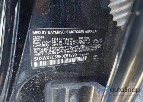 2014 BMW X3 xDrive35I z USA, uszkodzony, nr VIN 5UXWX7C58E0E81999